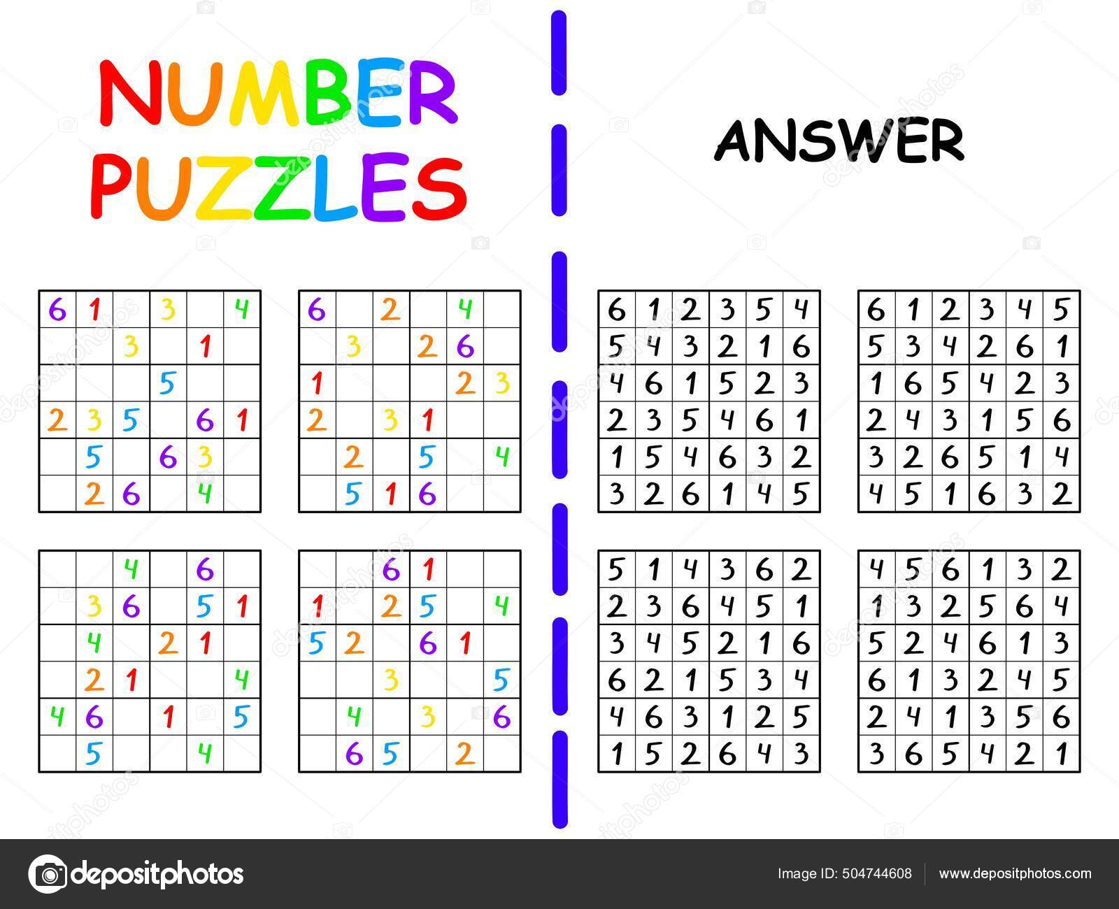 Sudoku seis por seis com ilustração vetorial de resposta imagem vetorial de  Funfish.yandex.ru© 504744608