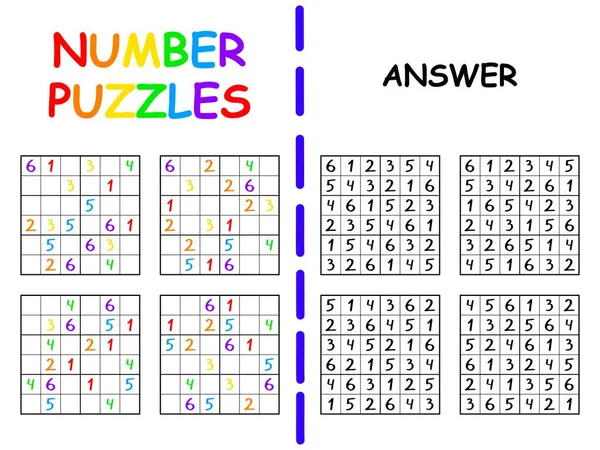 Sudoku seis por seis com ilustração vetorial de resposta —  Vetores de Stock