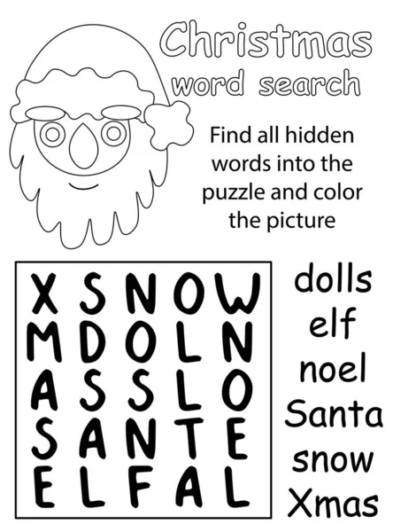 Vrolijk Kerstwoord Zoeken Puzzel Met Santa Claus Vector Illustratie Eenvoudig — Stockvector