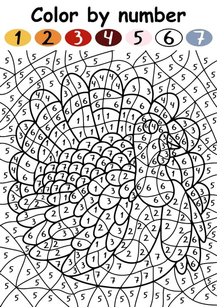 Turquie oiseau couleur par numéro jeu pour les enfants illustration vectorielle — Image vectorielle