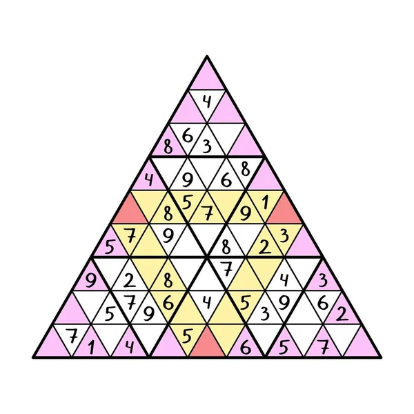 Grande Illustration Vectorielle Colorée Jeu Sudoku Triangulaire Complétez Chaque Ligne — Image vectorielle