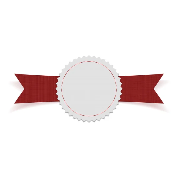 Etiqueta blanca en blanco en cinta roja — Vector de stock