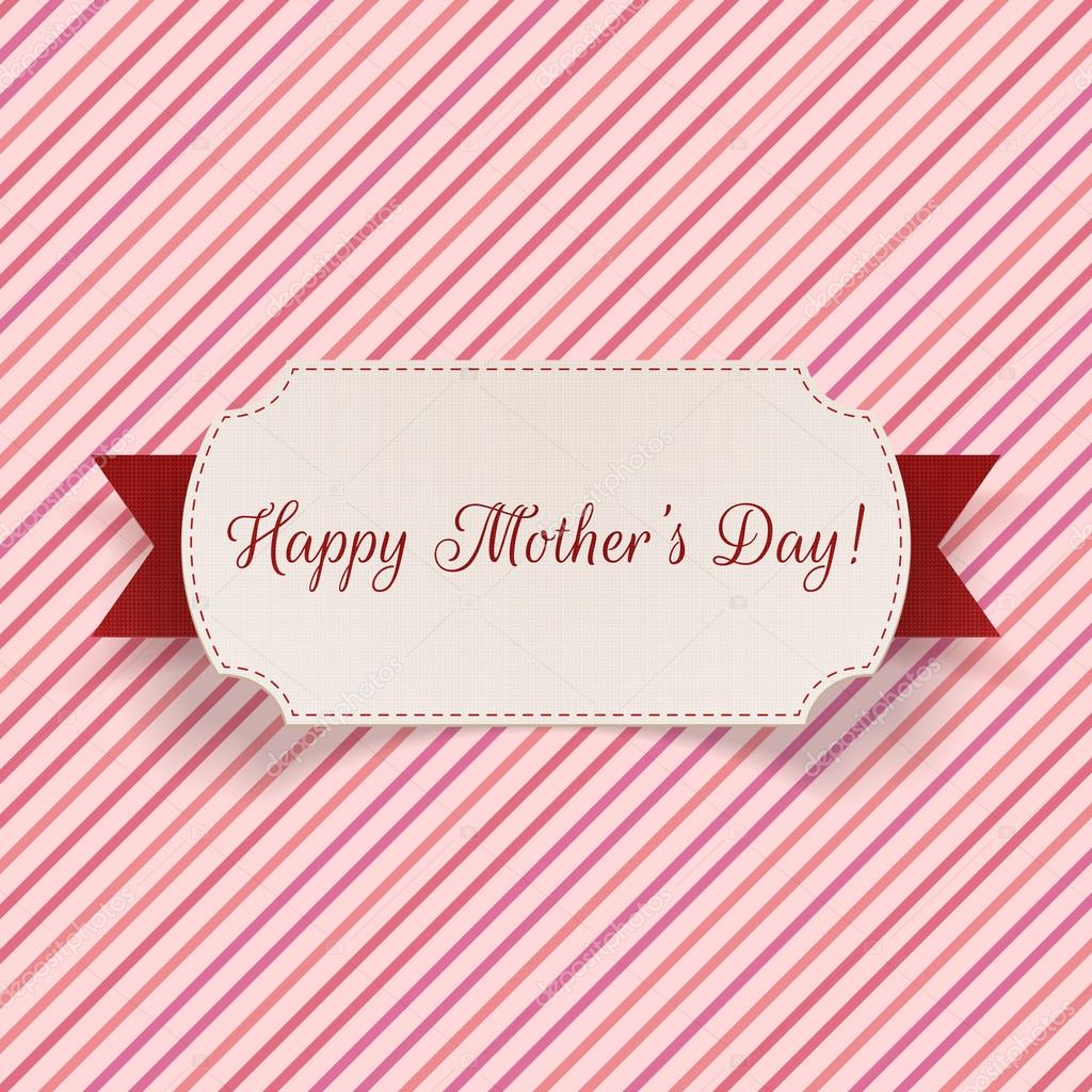 Happy Mothers Day Label with Ribbon. Vector Illustration