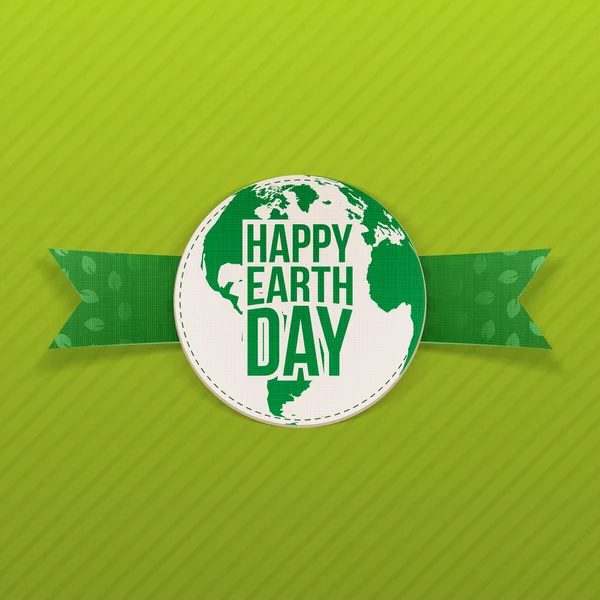 Happy Earth Day realistisches Emblem auf grünem Band — Stockvektor