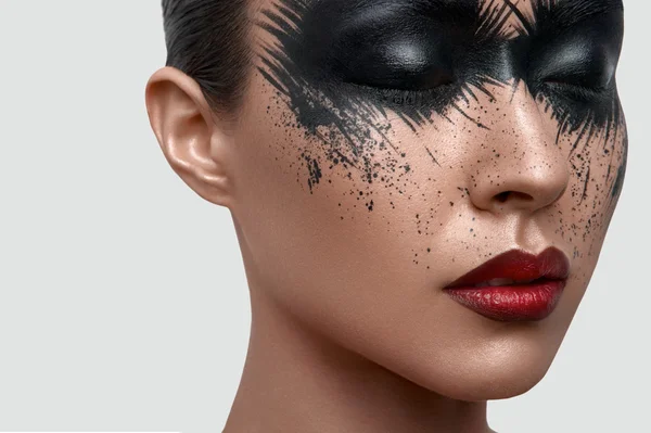 Beauty Model with black Paint Stains on Face — Stock Photo, Image