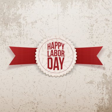 Metin ve kırmızı kurdele ile mutlu İşçi Bayramı amblemi