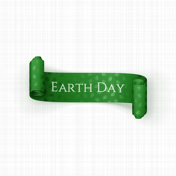 Dia da Terra rolagem realista fita verde com texto — Vetor de Stock