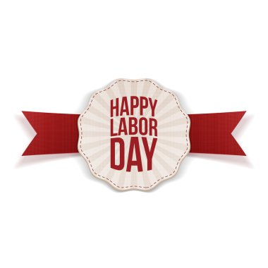 Kırmızı kurdele ile mutlu İşçi Bayramı kağıt etiket
