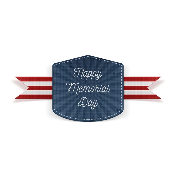 Happy Memorial Day emblema festivo con nastro — Vettoriale Stock