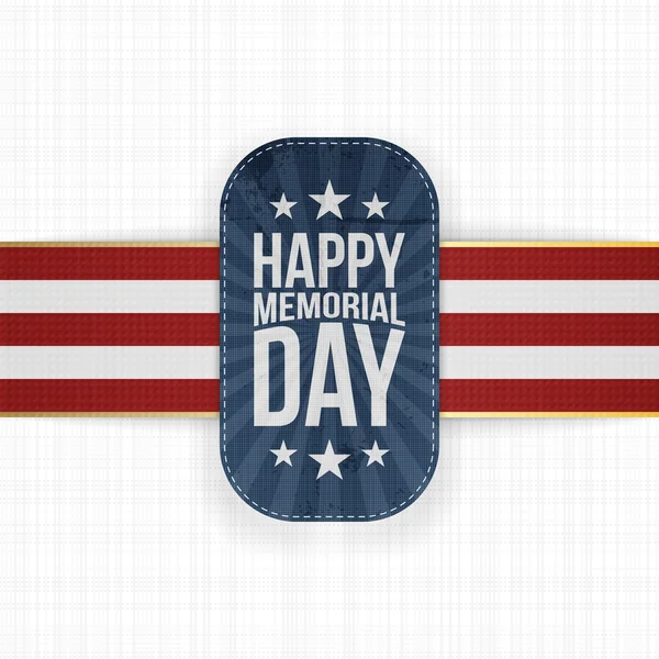 Happy Memorial Day emblema têxtil e fita — Vetor de Stock