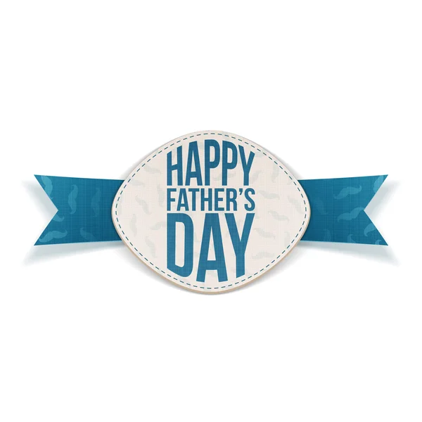 Happy Fathers Day greeting Emblem with blue Ribbon — Stock Vector