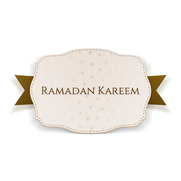 Ramadan Kareem emblema festivo con testo e nastro — Vettoriale Stock