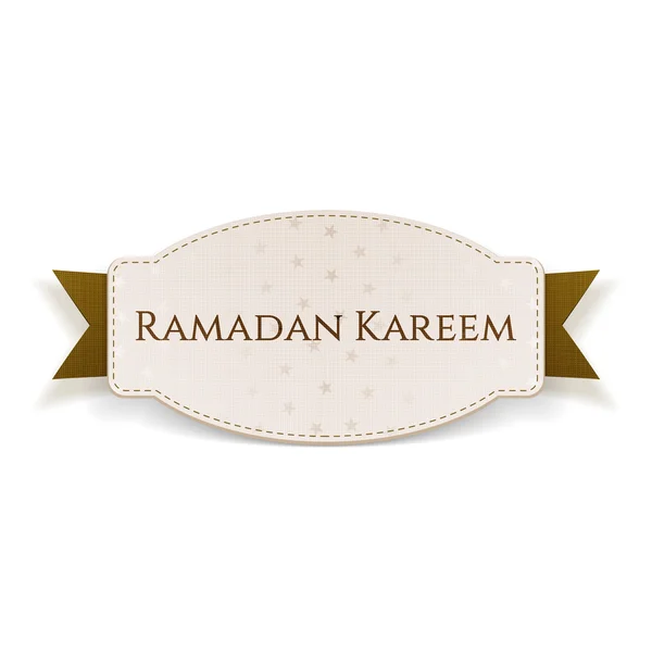 Distintivo festivo Ramadan Kareem con testo e nastro — Vettoriale Stock