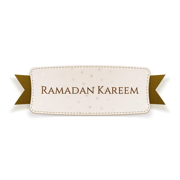 Ramadan Kareem Tag realistico con testo e nastro — Vettoriale Stock