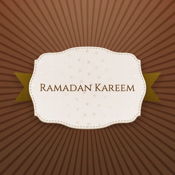 Emblema di carta Ramadan Kareem con testo e nastro — Vettoriale Stock