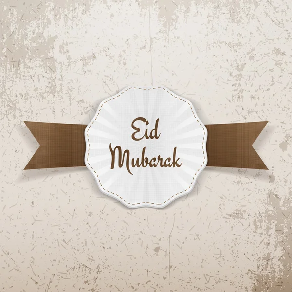 Eid Mubarak insignia de saludo con cinta — Archivo Imágenes Vectoriales