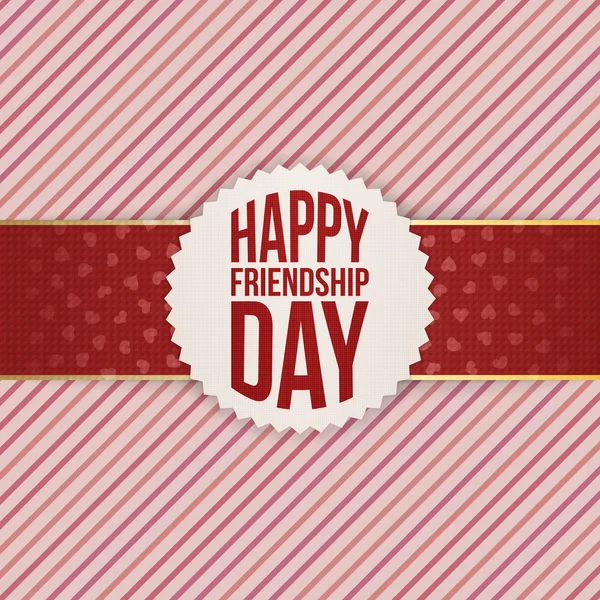 Badge réaliste Happy Friendship Day sur ruban rouge — Image vectorielle