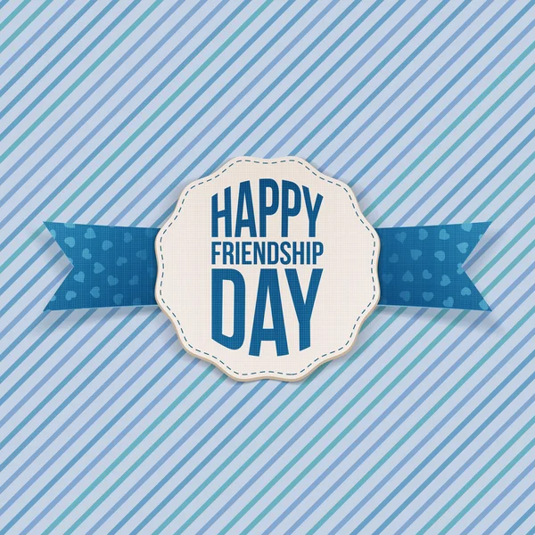 Ευτυχισμένος έμβλημα ημέρα φιλίας με γαλάζια κορδέλα — Διανυσματικό Αρχείο