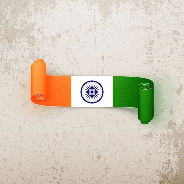 Inde Drapeau sur étiquette courbée réaliste — Image vectorielle