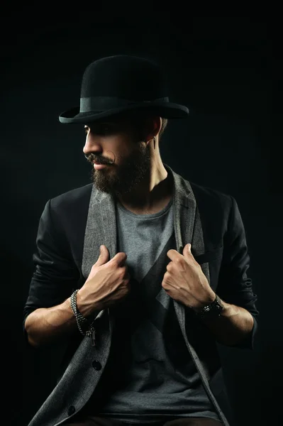 The bearded man in a bowler hat — Stock Photo, Image