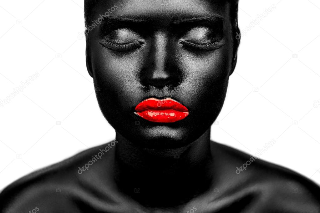 Beautigul girl with red lips and black skin