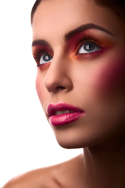 Fashion beauty female model with pink and orange makeup — Stock Photo, Image