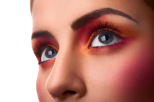 Close-Up photo szépség rózsaszín és narancssárga smink — Stock Fotó