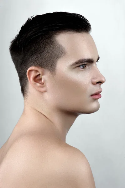 Fashion man with drops on face — Stock Photo, Image