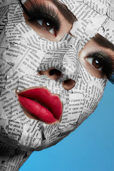 Model with Newspaper on Face — Stock Photo, Image