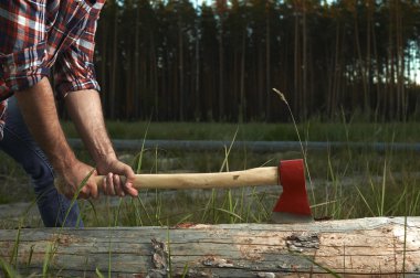 Hands of Lumberjack with Axe clipart