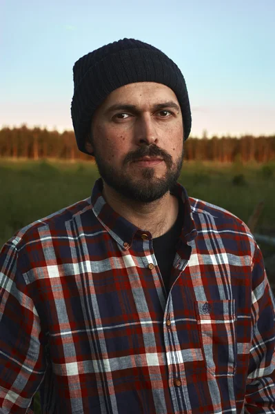 Portrait of bearded Lumberjack in a Field — Stock Photo, Image