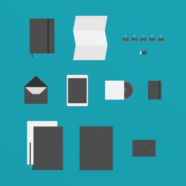 Office bir kağıt, Tablet, klasörler ve ot gibi şeyler düz tasarım