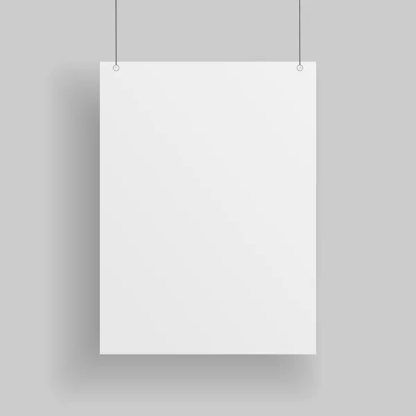 Tomt vitt papper sidan hängande mot grå bakgrund — Stock vektor