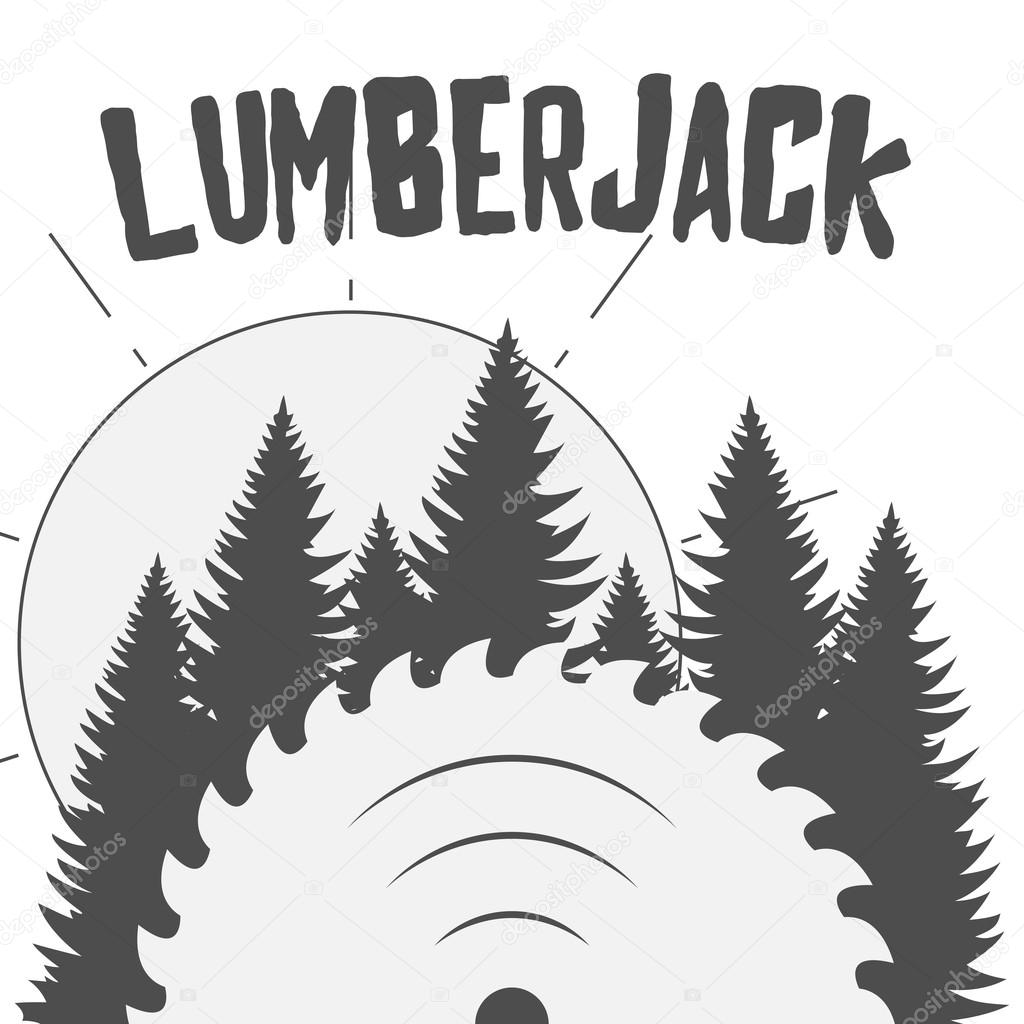 Vintage vector Design of woodwork Postcard with Trees and circular Saw