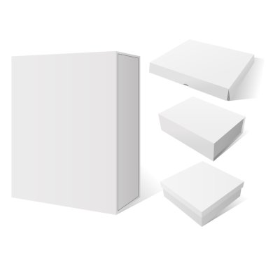 Dört gerçekçi kümesi vektör beyaz paket Mockup kutu