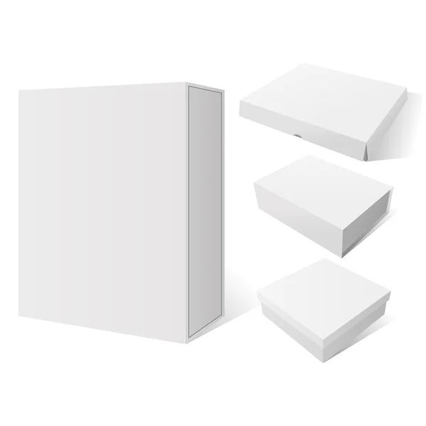 Realistic Set of four vector white Package Mockup Box — Stock Vector