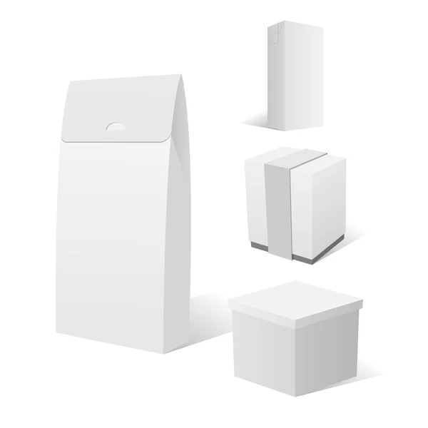 Realistyczny zestaw czterech pusty biały karton pole pakietów — Wektor stockowy