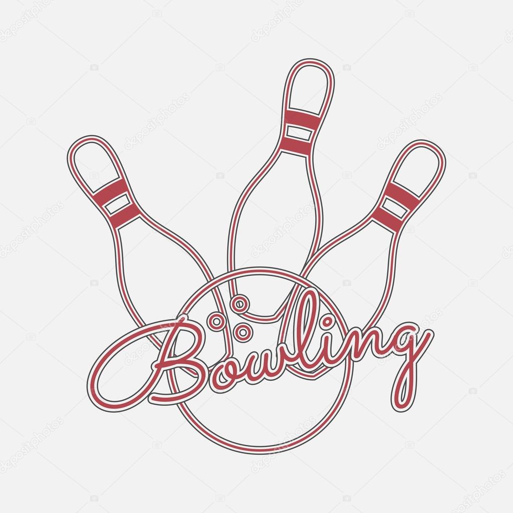 Bowling red Neon Logo. Wire Emblem with Ball, Pins and Text