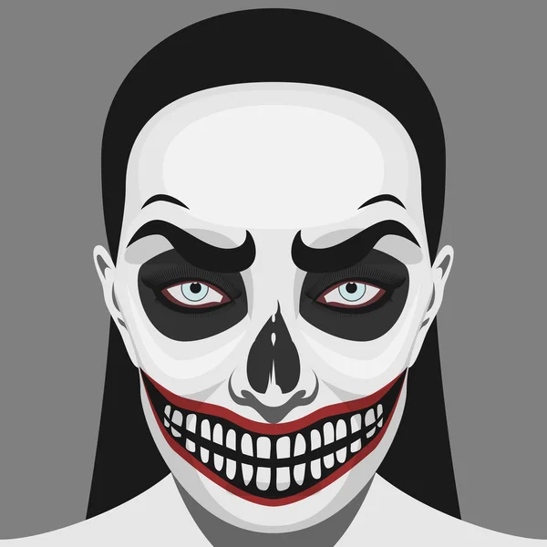 Mujer calavera asustadiza con maquillaje de Halloween — Vector de stock