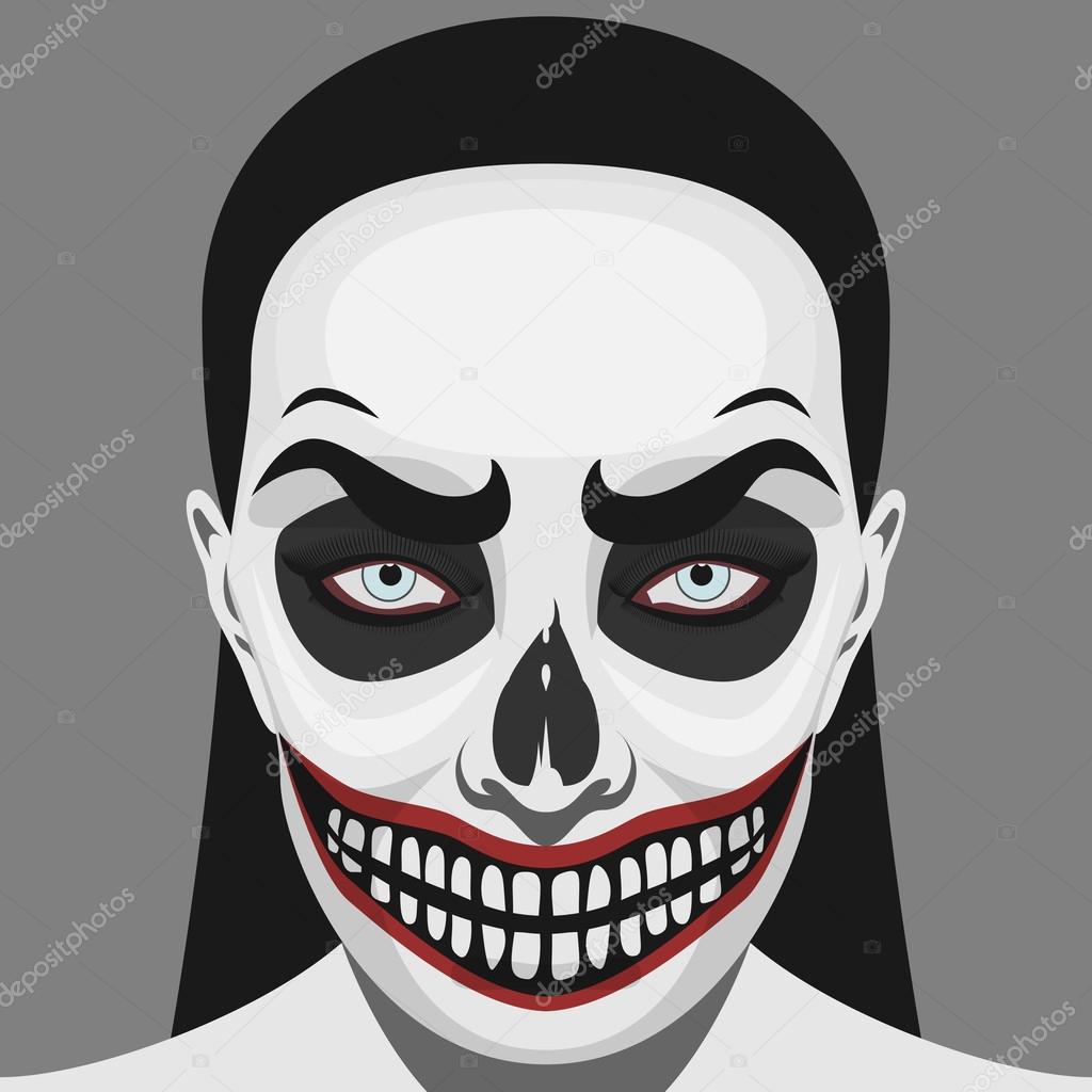 Scary Skull Woman with Halloween Makeup