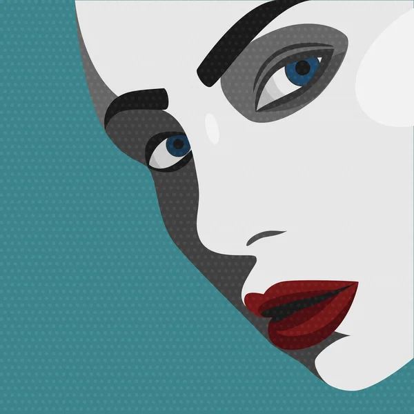 Pop Art jeune femme aux lèvres rouges — Image vectorielle