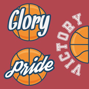 Üç basketbol takım logosu ile topu ayarla
