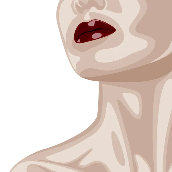 Frau mit dunkelroten Lippen und schönem Hals — Stockvektor