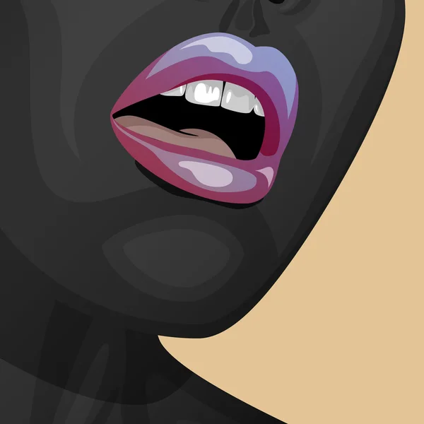 Γυναίκα ομορφιά με μαύρο χρώμα στο πρόσωπό της — Διανυσματικό Αρχείο