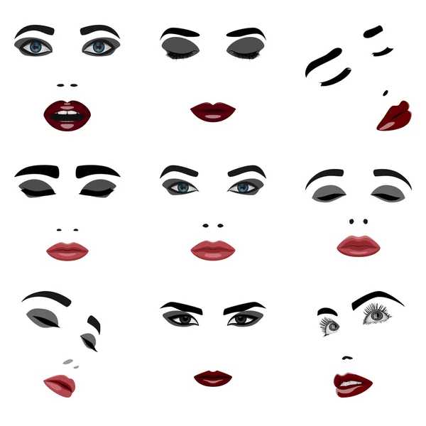 Set of beauty Woman Face Elements — Stock Vector