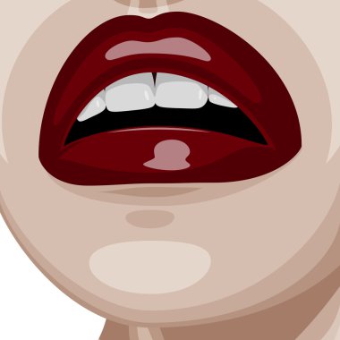 Koyu kırmızı parlak dudaklar ve mükemmel beyaz dişler