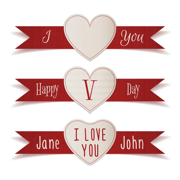 Realistic Valentines Day Labels and Ribbons Set — Stock Vector