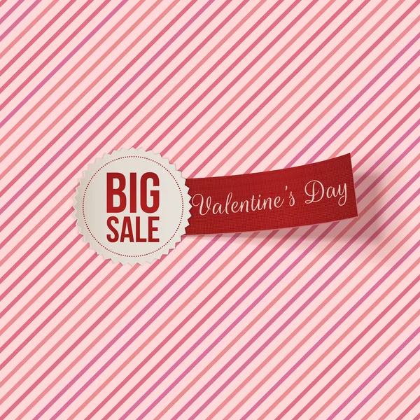Valentines Day Big Sale Label and red Ribbon — Stock Vector