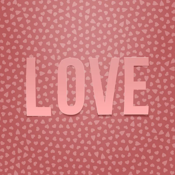 Rosa papper älskar ordet på hjärtan mönster — Stock vektor