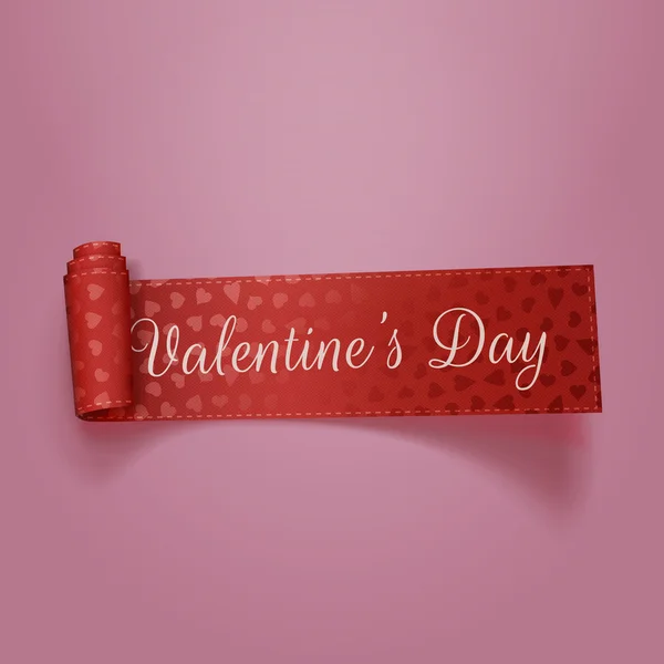 Beautiful Valentines Day red textile Ribbon — Stock Vector